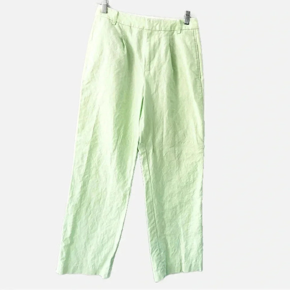 J. Crew Pants - J.Crew Pleated Wide Leg Light Green Pants Linen Blend Trousers Size 2